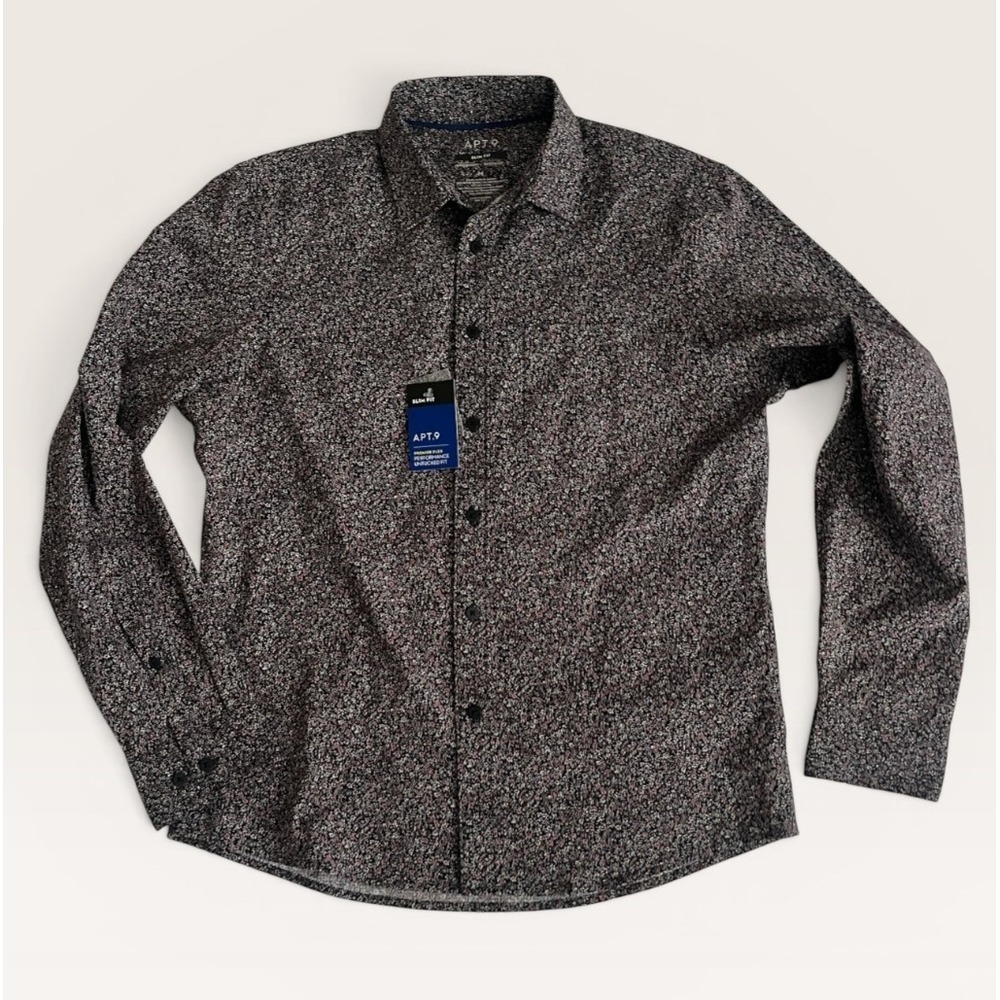 Apt 9 Mens Premier Flex Performance Slim Fit‎ Untucked Button Down Shirt Medium